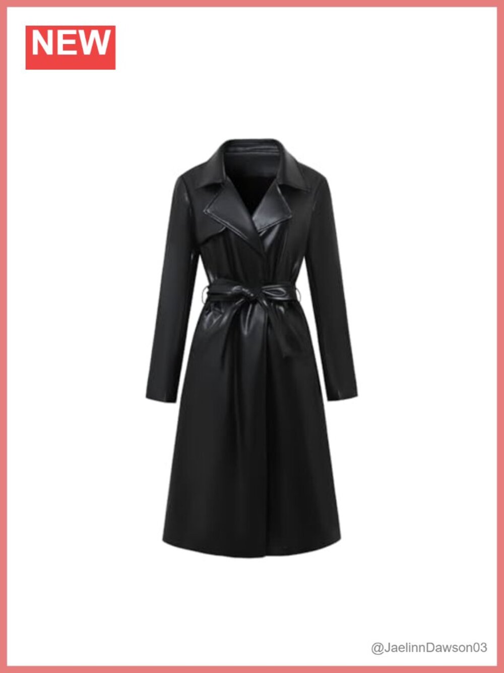 Women's PU Leather Trench Coat Long Sleeve Belted Moto Jacket